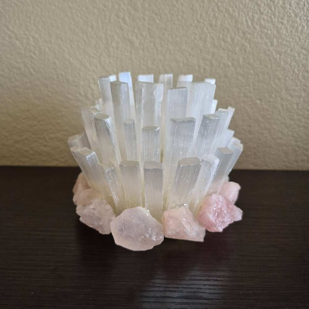 Selenite & Rose Quartz Candle Holder - Picture 2 of 3